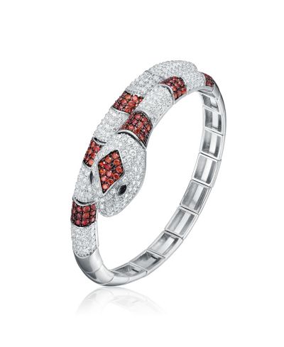 Genevive Sterling Silver Red & Clear Cubic Zirconia Serpent Bracelet