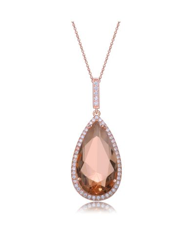 Подвеска Genevive Sterling Silver 18K Rose Gold Plated Pear Shaped Pink Cubic Zirconia