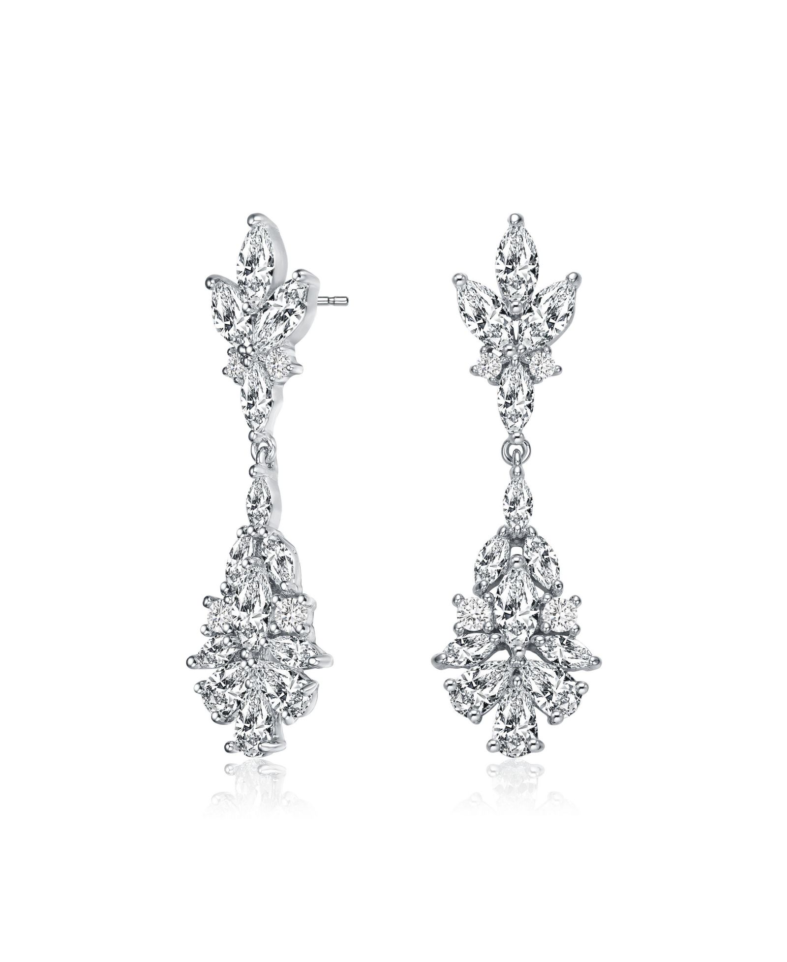 Genevive Dazzling White Gold Plated Cluster CZ Chandelier Earrings