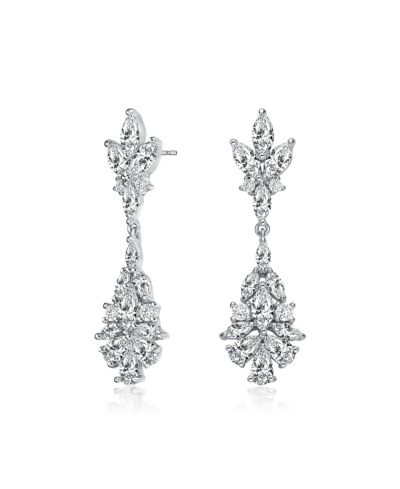 Genevive Dazzling White Gold Plated Cluster CZ Chandelier Earrings