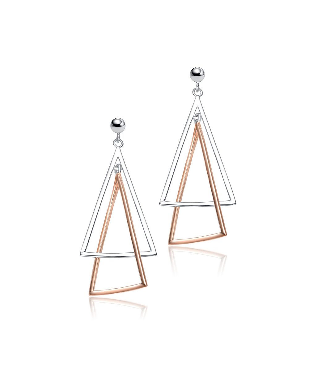 Genevive Sterling Silver Two-Toned Interlocking Triangle Dangle Earrings