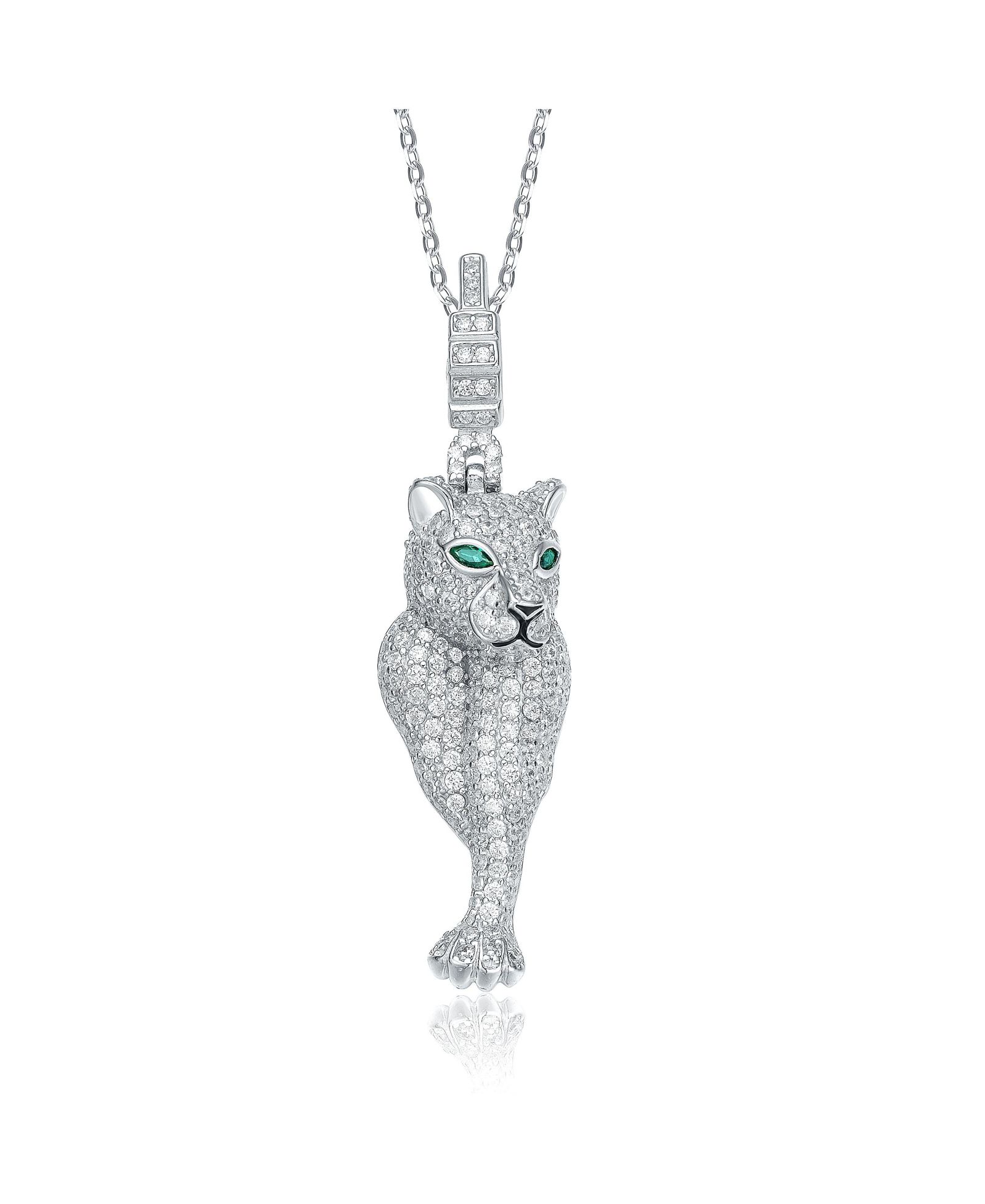 Подвеска Genevive Sterling Silver Rhodium Plated Green Cubic Zirconia "Cheetah" Spring Ring
