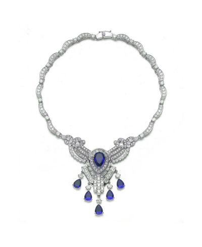 Genevive Women's Elegant Plated Teardrop CZ Statement Necklace