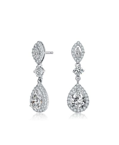 Genevive Dazzling White Gold Plated CZ Dangle Statement Earrings