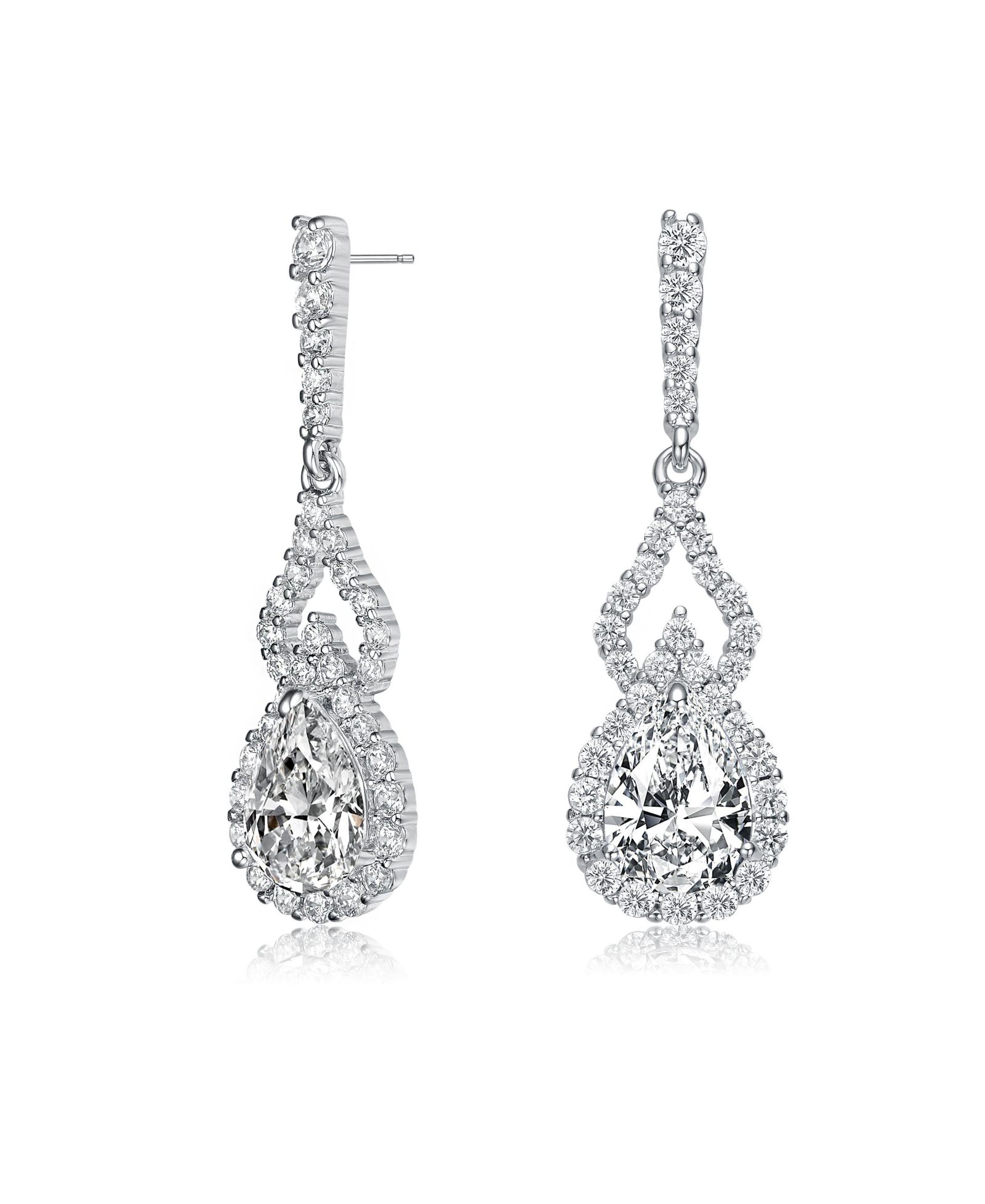 Серьги Genevive Sterling Silver White Gold Plated CZ Open Pear Drop
