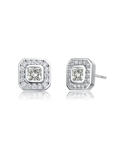 Rachel Glauber White Gold Plated CZ 9MM Square Halo Stud Earrings