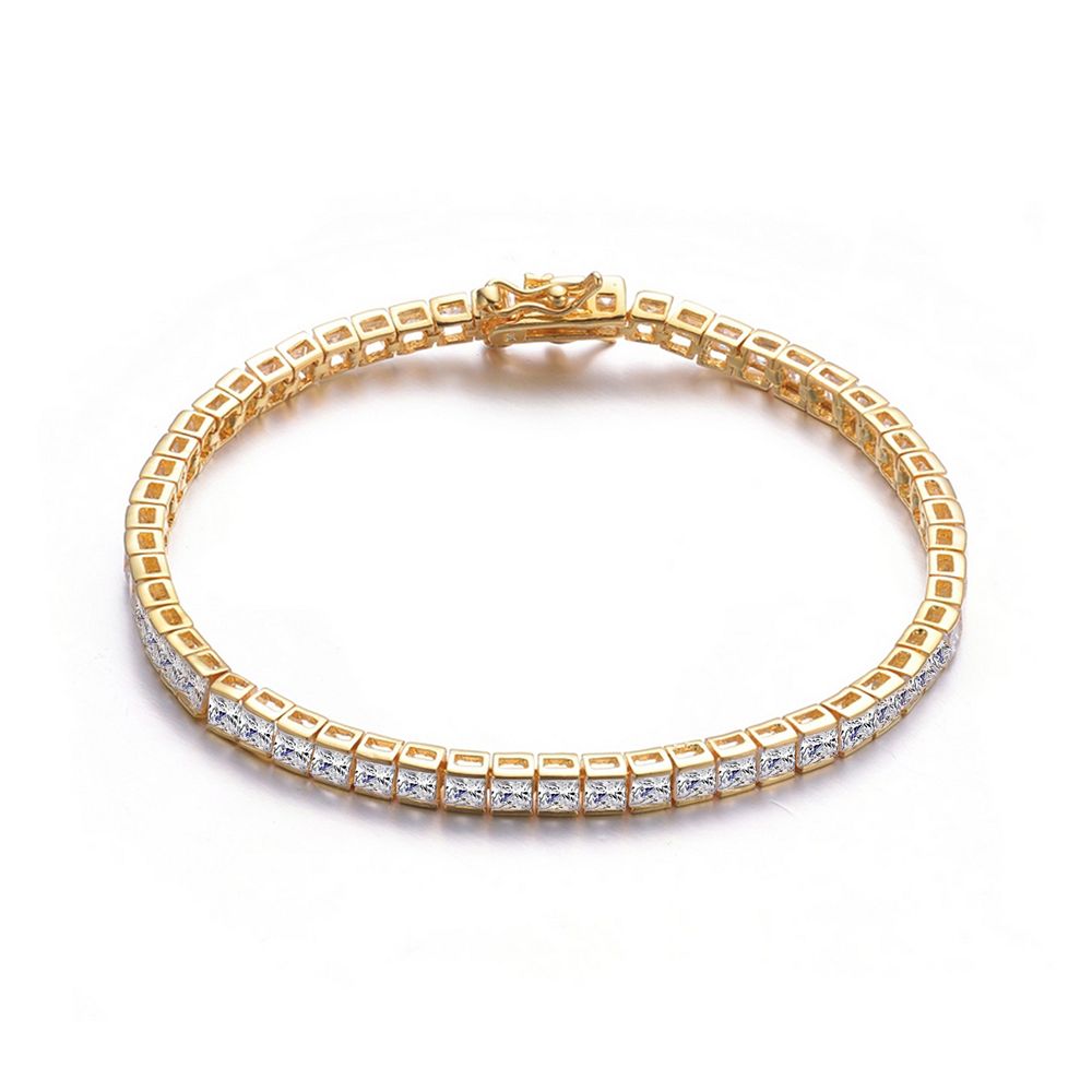 Genevive Classic Sterling Silver Square Cubic Zirconia Tennis Bracelet