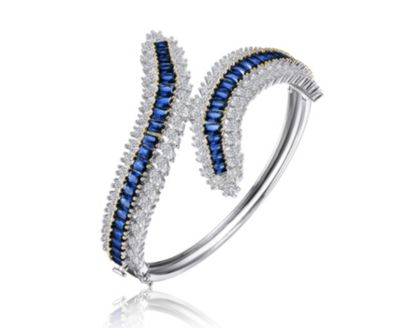 Genevive Sterling Silver White Gold Plated Sparkling CZ Bangle Bracelet