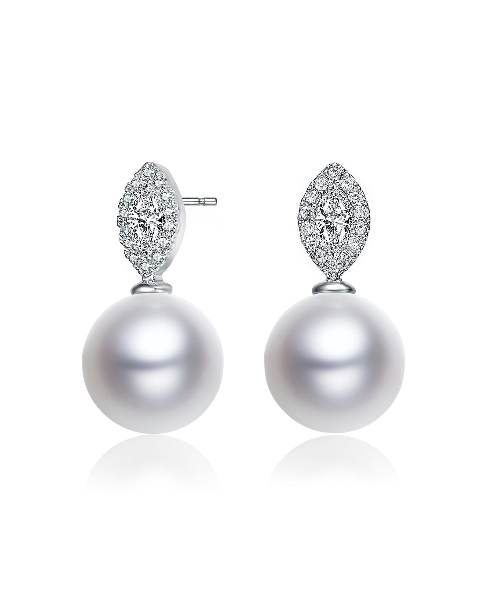 Genevive Elegant White Gold Plated CZ & Freshwater Pearl Drop Earrings