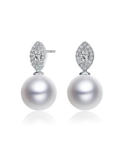 Genevive Elegant White Gold Plated CZ & Freshwater Pearl Drop Earrings