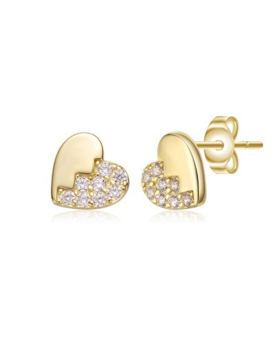 GiGiGirl Charming Sterling Silver 14K Gold Plated CZ Pave Heart Stud Earrings