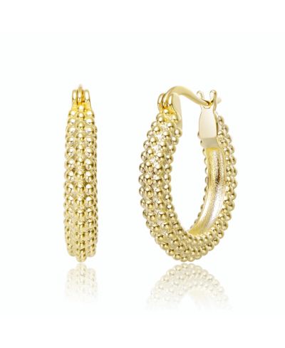 Rachel Glauber Elegant 14K Gold Plated Wide Ribbed Texture Hoop Earrings