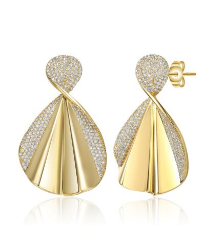Rachel Glauber Dazzling 14K Gold Plated Dangle CZ Statement Earrings