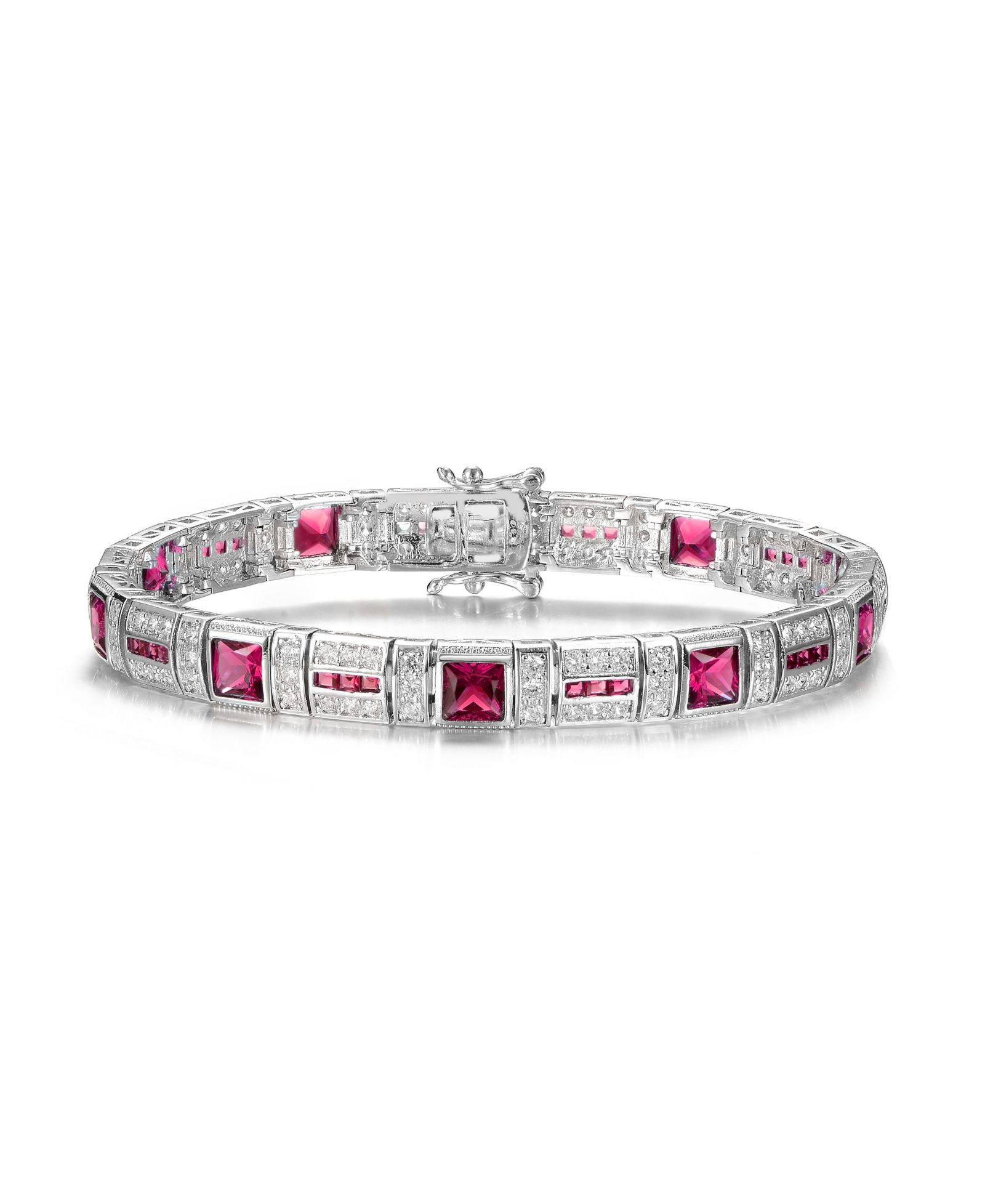 Genevive Sterling Silver White Gold Plated Multishape Tennis Bracelet