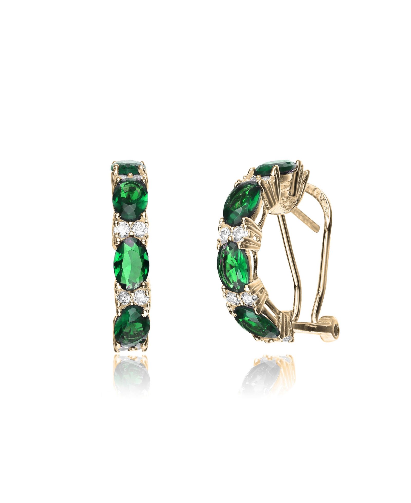 Серьги Genevive Brilliant Sterling Silver 14K Gold Plated CZ Half Hoop
