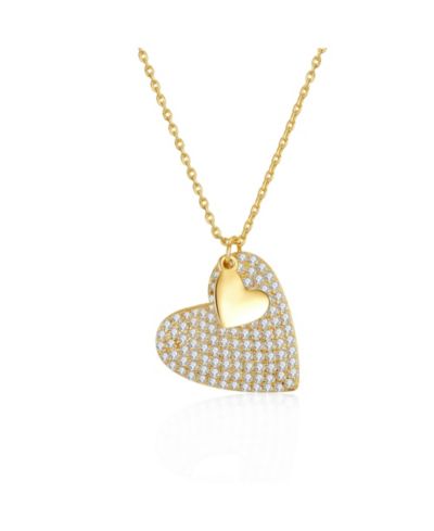Колье Genevive Minimalist 14K Gold Plated CZ Pave Double Heart Charm