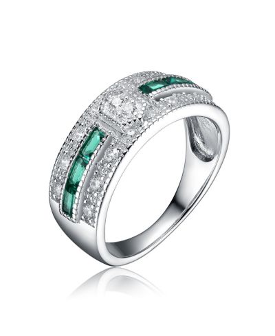 Коктейльное кольцо Genevive Radiant Sterling Silver с зеленой кубической цирконией Pave