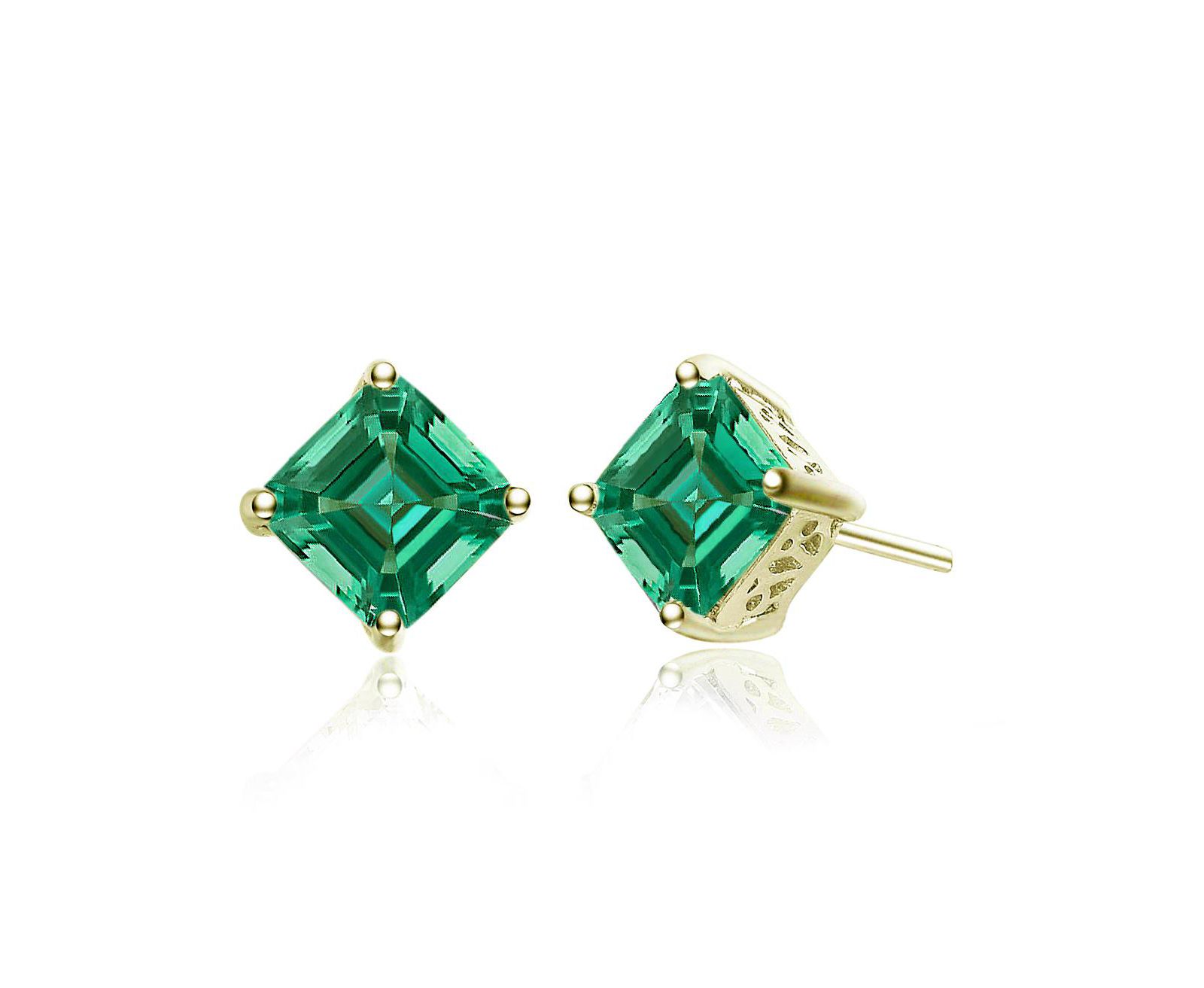 Sterling Silver Cubic Zirconia Square Stud Earrings