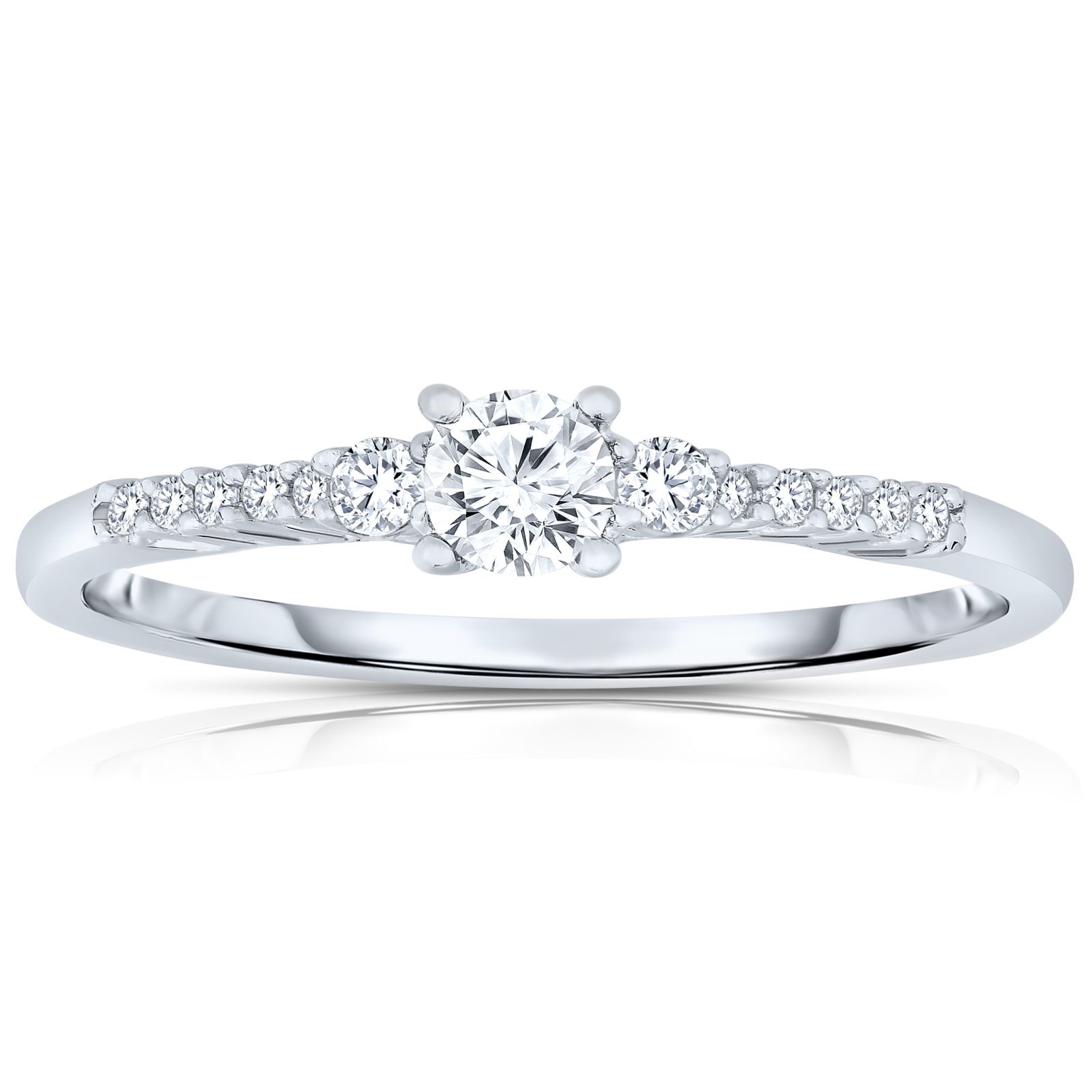 Тонкое кольцо Genevive Minimalist Sterling Silver White Gold Plated CZ Slim Band