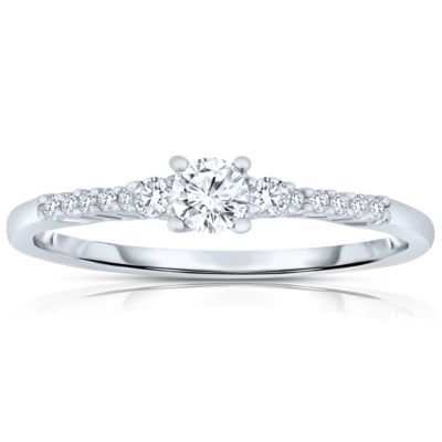 Genevive Minimalist Sterling Silver White Gold Plated CZ Slim Band Ring