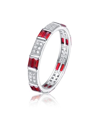 Кольцо Genevive White Gold Plated Baguette & Round CZ 3MM Slim Band