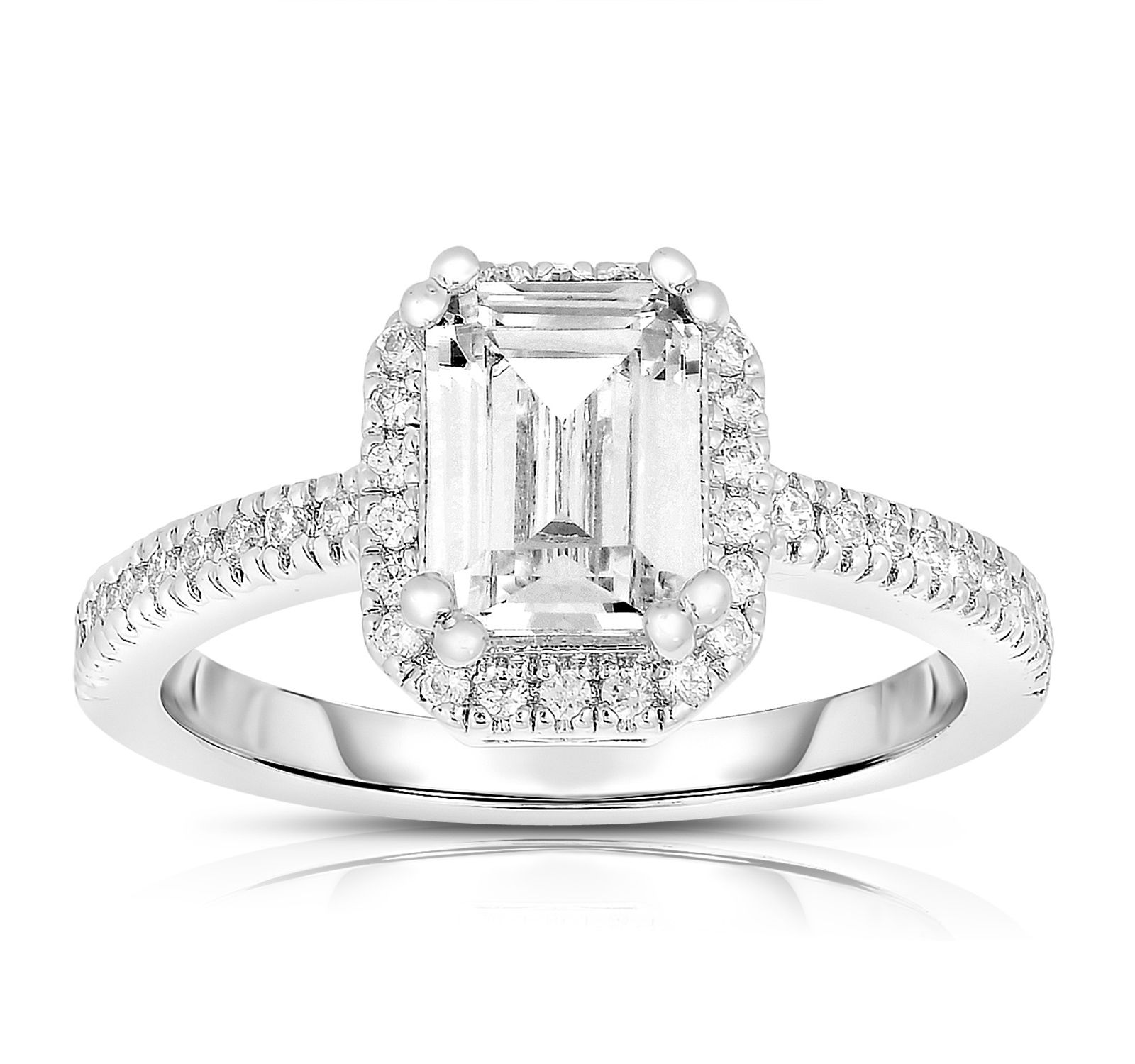 Кольцо Genevive Radiant Sterling Silver Asscher-cut CZ Halo и Pave