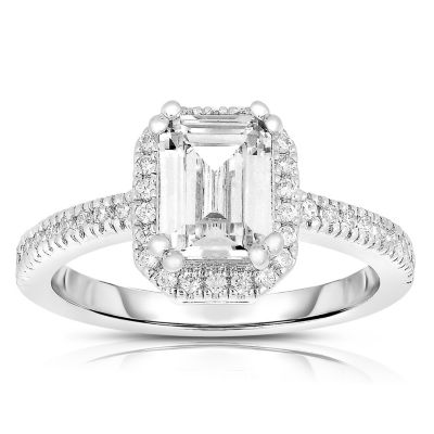 Genevive Radiant Sterling Silver Asscher-cut CZ Halo and Pave Band Ring