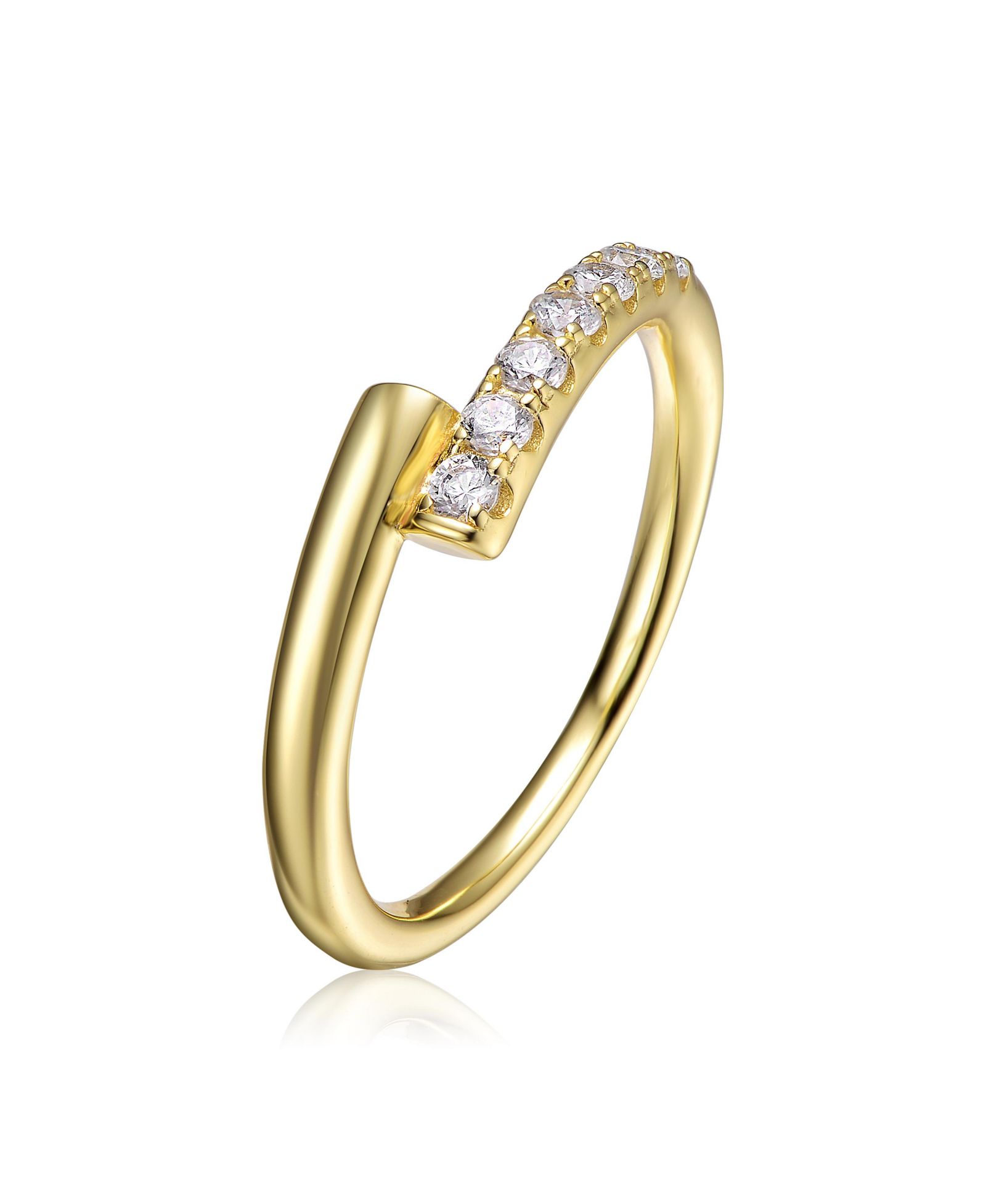 Genevive Minimalist 14K Gold Plated CZ Bypass Slim Stacking Ring