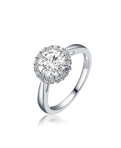 Genevive Elegant Sterling Silver Radiant Halo CZ Solitaire Ring