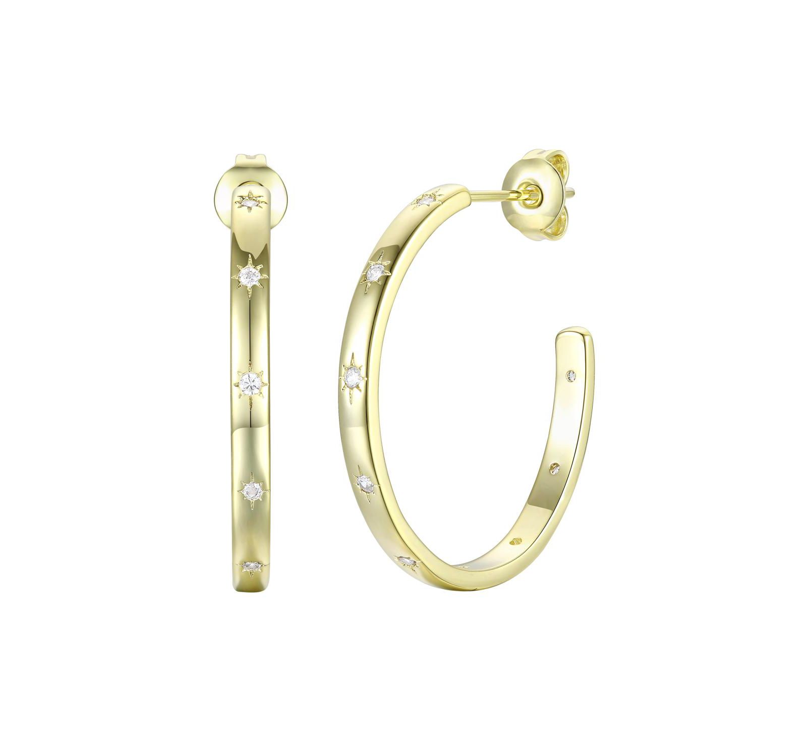 14K Gold Plated Cubic Zirconia Hoop Earrings