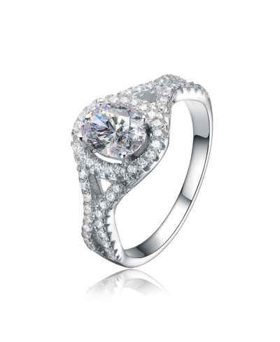 Genevive Elegant White Gold Plated Mounted Radiant CZ Solitaire Ring