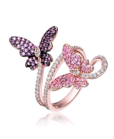 Genevive Chic кольцо Statement Butterfly с CZ, 18K Rose Gold & Black Plated