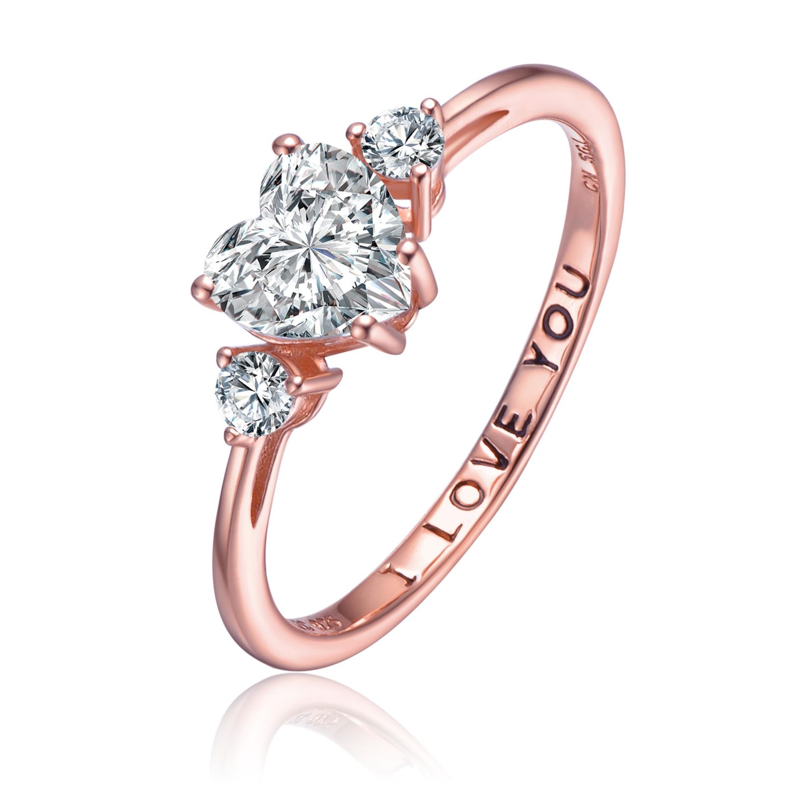 Кольцо Genevive Sparkling Sterling Silver CZ Three-Stone "I Love You"