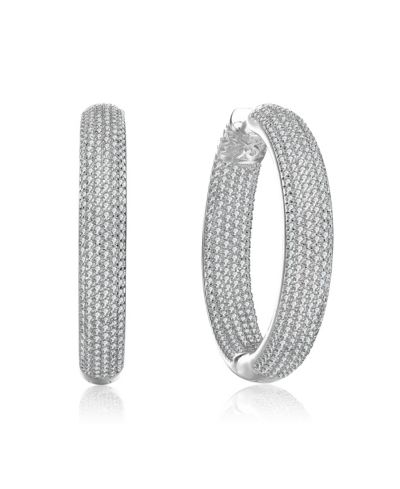 Genevive Brilliant Sterling Silver CZ Pave Statement Hoop Earrings
