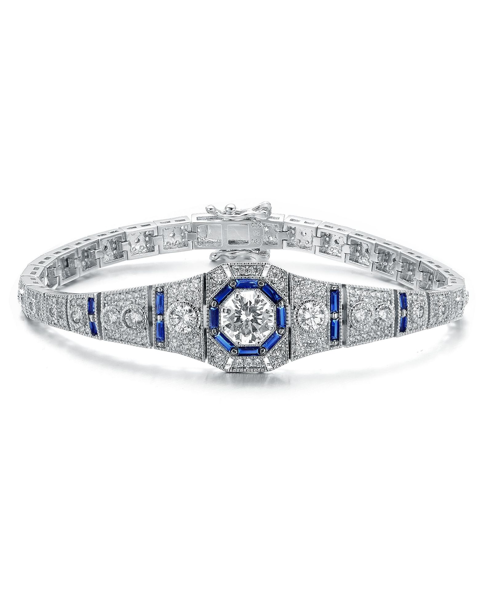 Браслет Genevive White Gold Plated Art Deco-Inspired CZ
