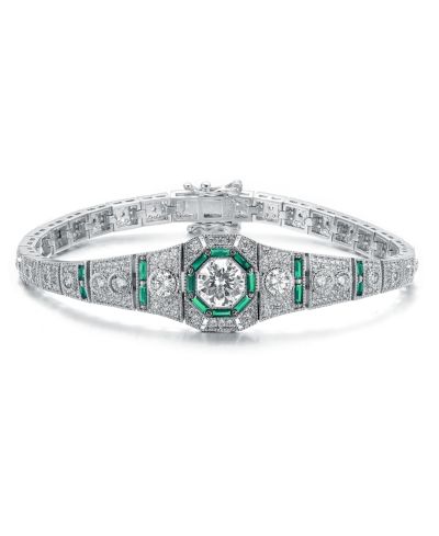 Genevive Unique White Gold Plated Art Deco-Inspired CZ Link Bracelet