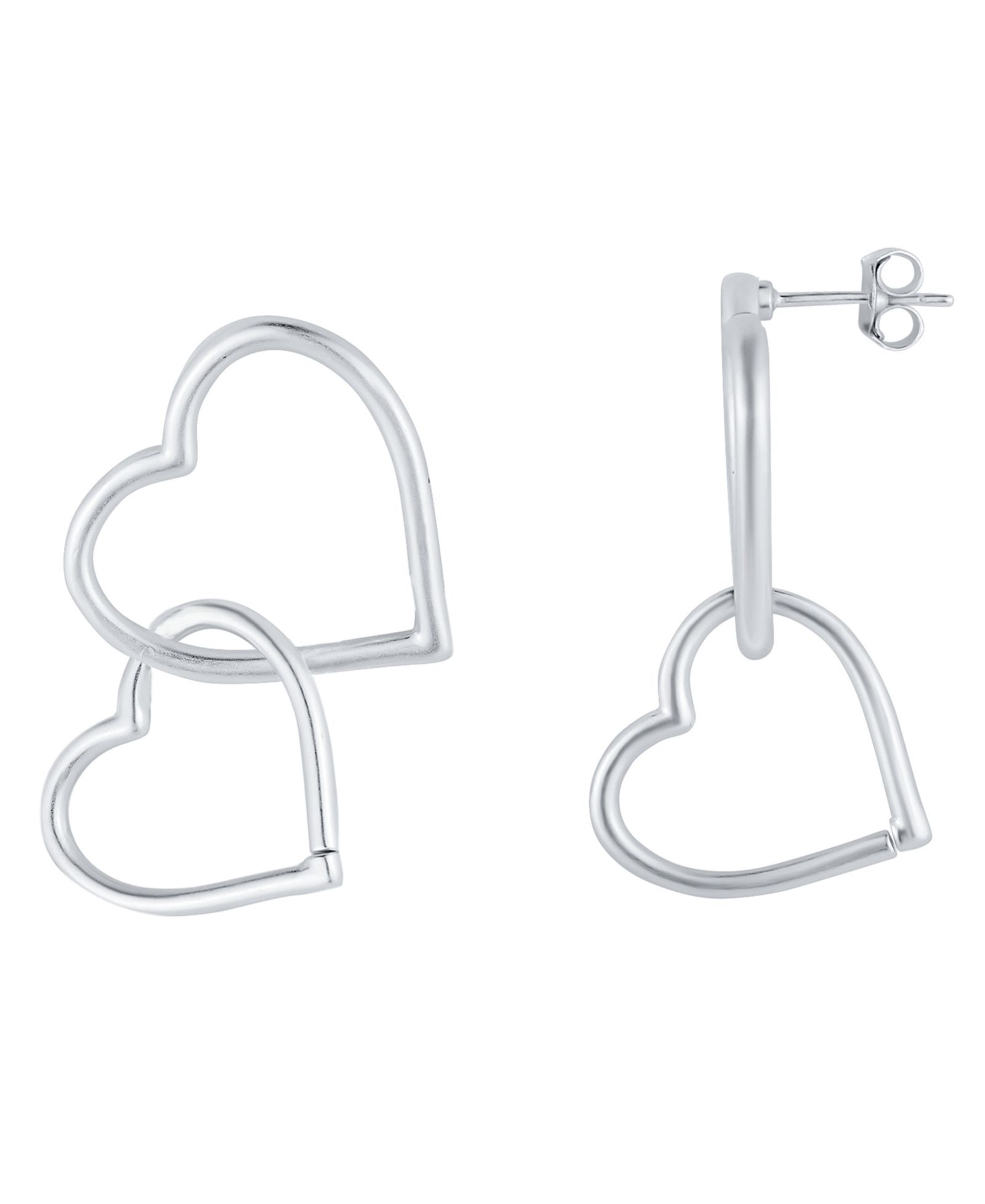 Серьги-гвоздики And Now This Fine Silver-Plated Double Heart Matte Post
