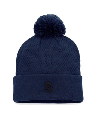 Женская вязаная шапка Fanatics Deep Sea Blue Seattle Kraken Authentic Pro Road Cuffed с помпоном
