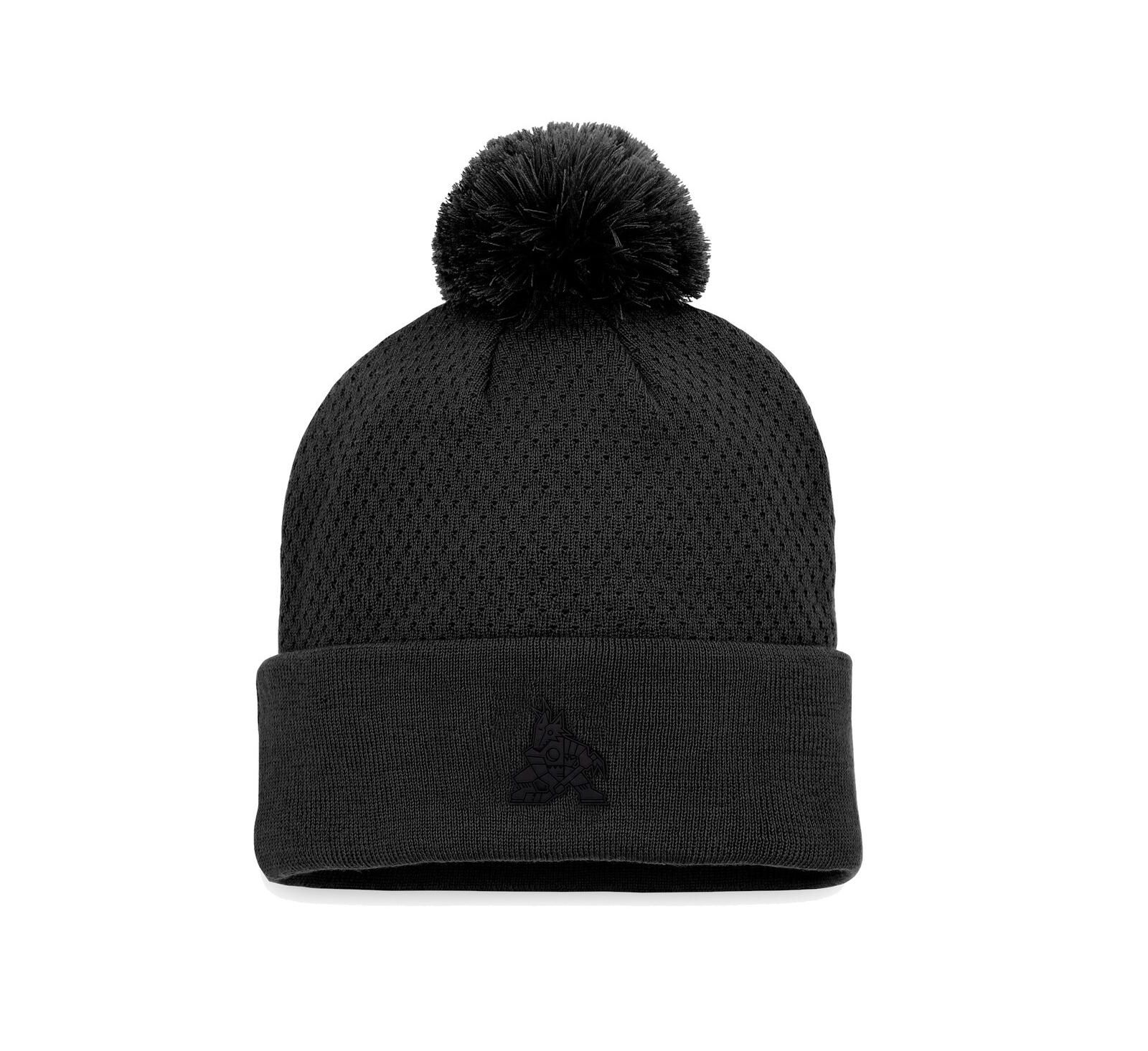 Женская вязаная шапка Fanatics Black Arizona Coyotes Authentic Pro Road Cuffed Knit Hat с помпоном