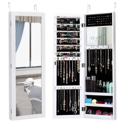 Costway Wall Door Mounted Mirrored Jewelry Cabinet Storage Organizer