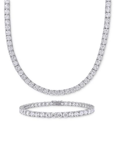 Набор ожерелье и браслет с лаб-сапфирами Blue & White Sapphire в серебре
