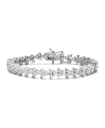 Браслет Genevive с серебром Sterling Silver и родиевым покрытием, прозрачным круглым кубическим цирконием, 3 камня, треугольное звено
