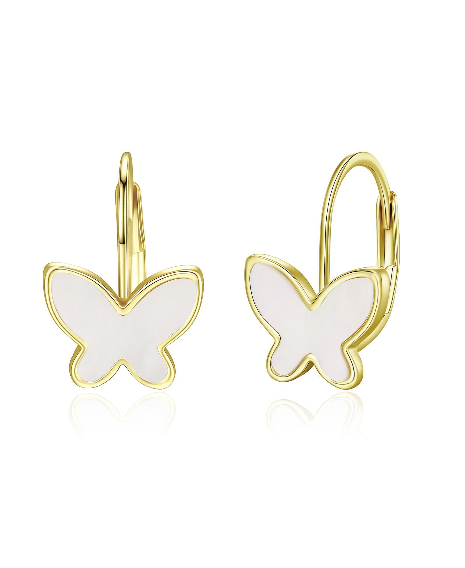 Серьги-капли GiGiGirl с бабочкой из перламутра, позолота 14K