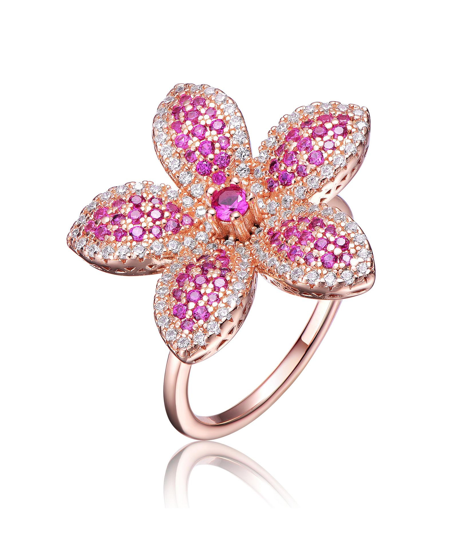 Кольцо Genevive Dazzling 18K Rose Gold Plated Floral CZ Pave Statement