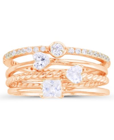 Macy's Multi Cut Cubic Zirconia Stacked Ring (1 3/4 ct. t.w.) in 14 Karat Rose Gold Over Sterling Silver Set, 4 Piece