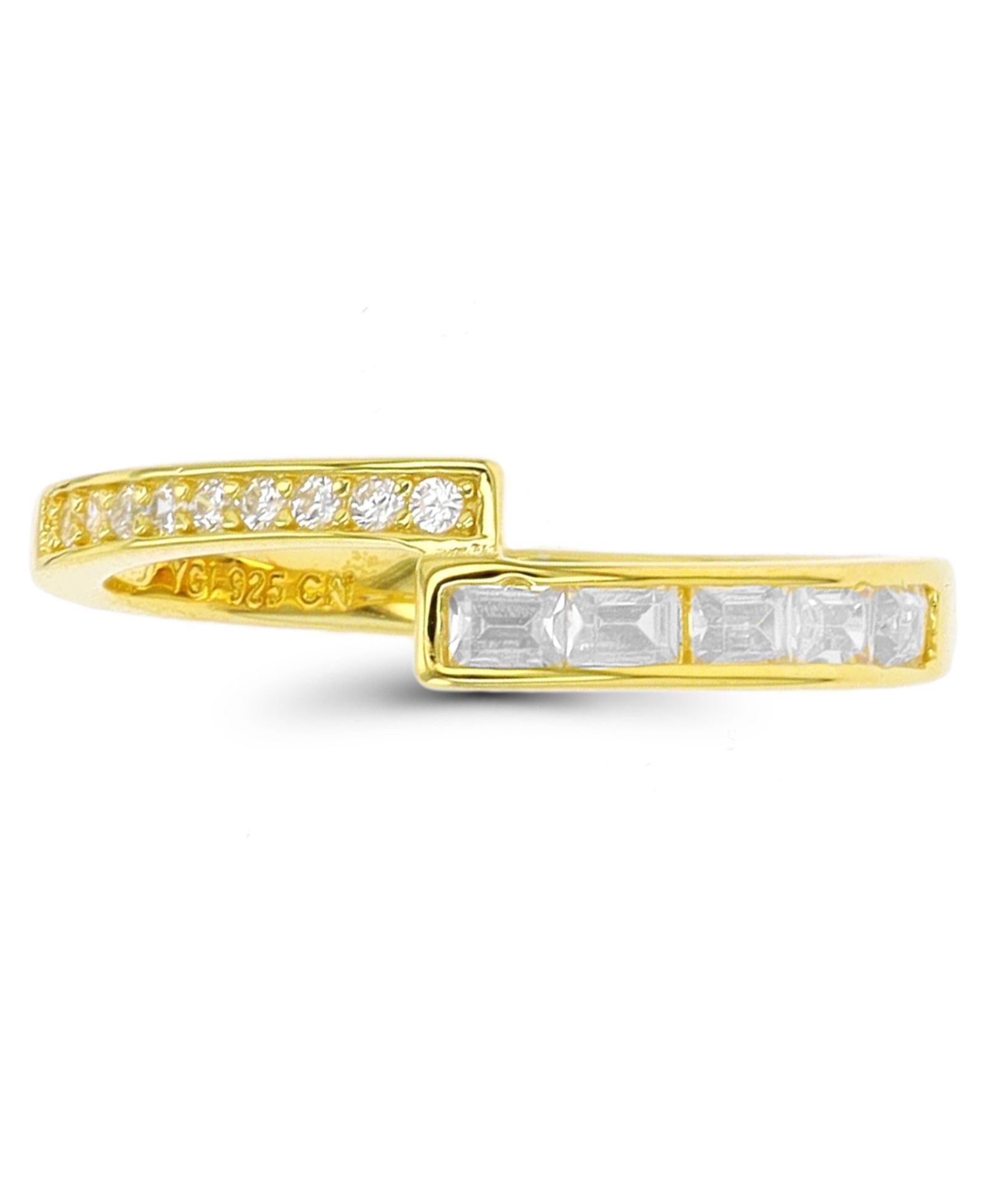 Macy's Round and Baguette Cubic Zirconia Overlapped Ring (5/8 ct. t.w.) in 14 Karat Yellow Gold Over Sterling Silver
