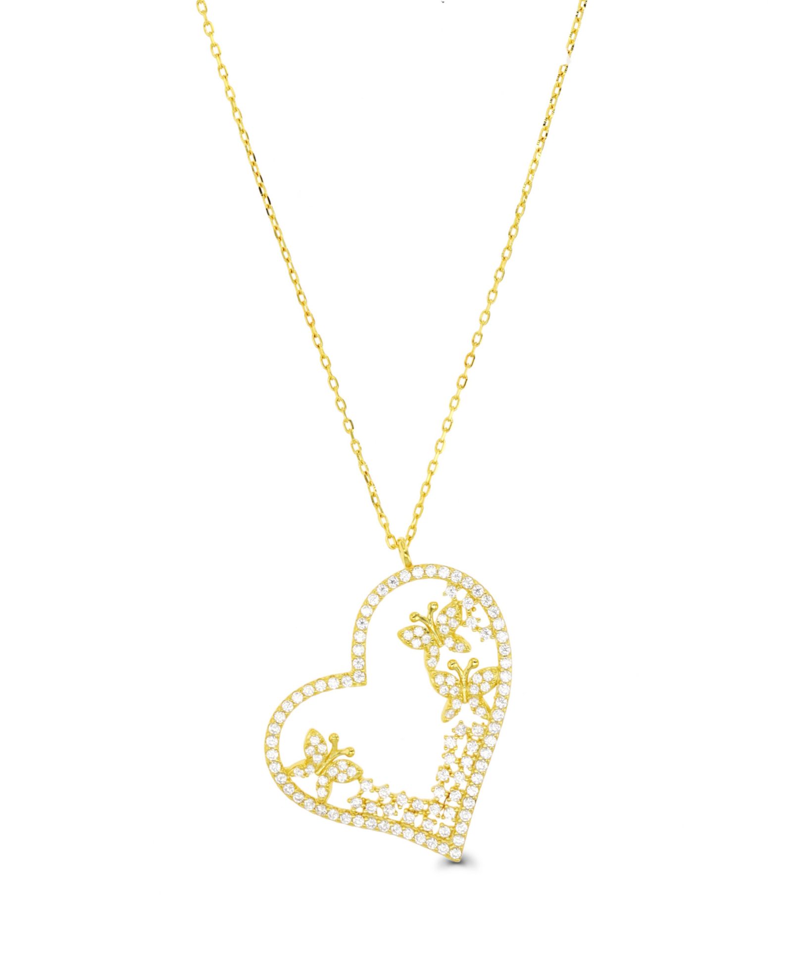 Macy's Cubic Zirconia Heart Necklace (1 3/8 ct. t.w.) в 14k Gold Over Sterling Silver