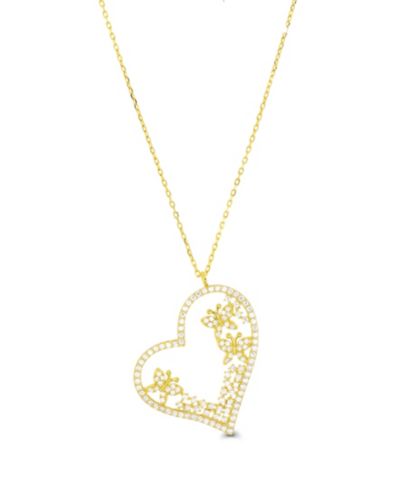 Macy's Cubic Zirconia Heart Necklace (1 3/8 ct. t.w.) в 14k Gold Over Sterling Silver
