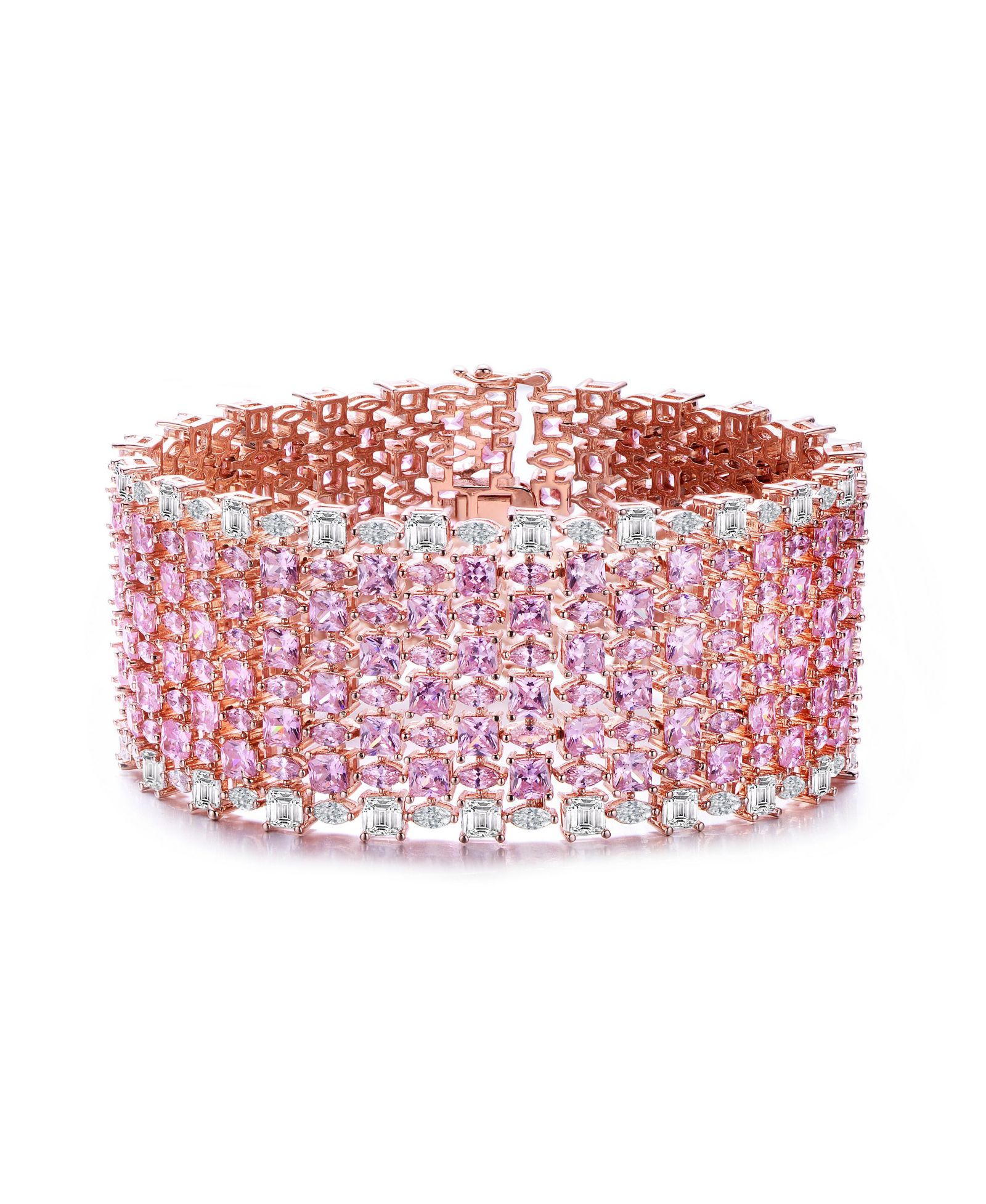 Браслет Genevive Sterling Silver 18K Rose Plated Pink Cubic Zirconia 8-Row Tennis