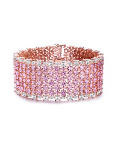 Genevive Sterling Silver 18K Rose Plated Pink Cubic Zirconia 8-Row Tennis Bracelet